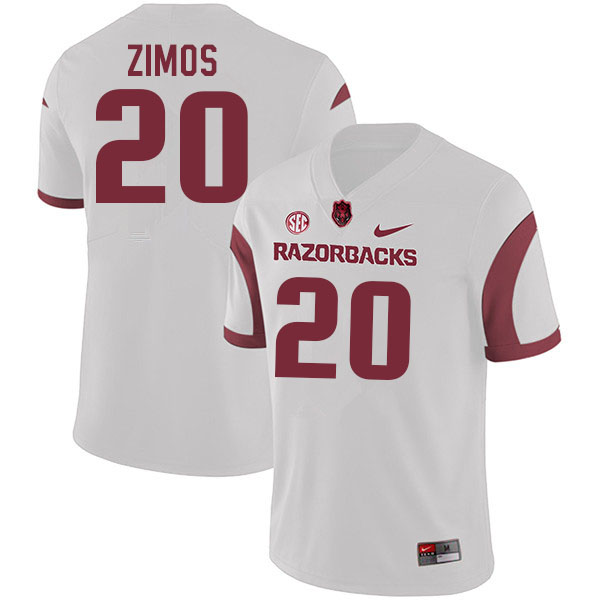 Men #20 Zach Zimos Arkansas Razorbacks College Football Jerseys Sale-White - Click Image to Close